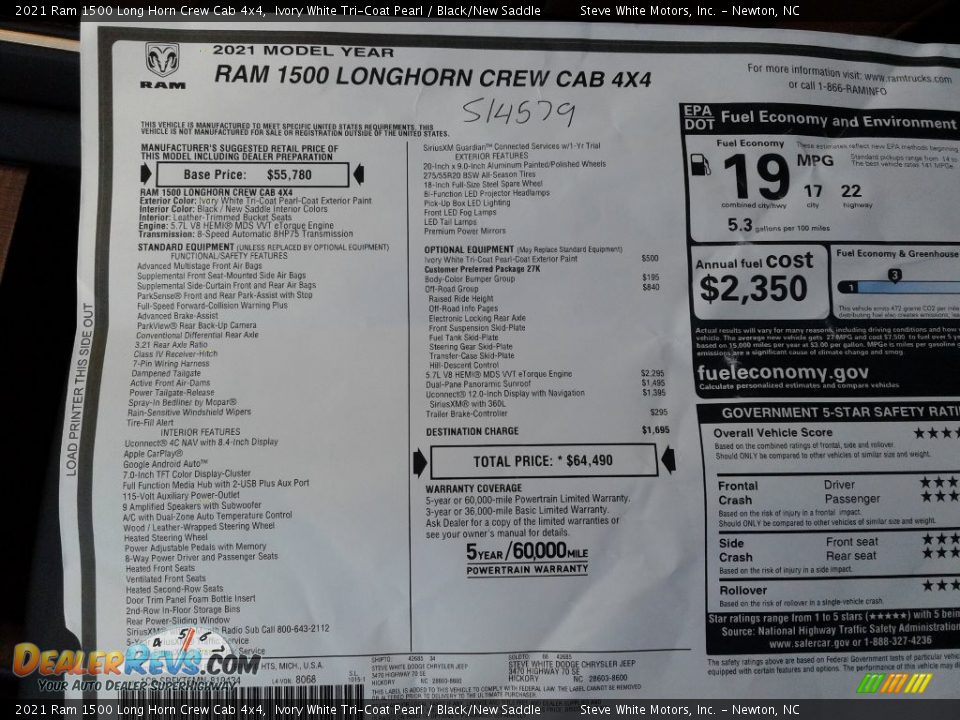 2021 Ram 1500 Long Horn Crew Cab 4x4 Window Sticker Photo #34