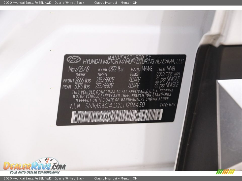 2020 Hyundai Santa Fe SEL AWD Quartz White / Black Photo #19