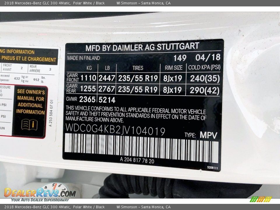 2018 Mercedes-Benz GLC 300 4Matic Polar White / Black Photo #33