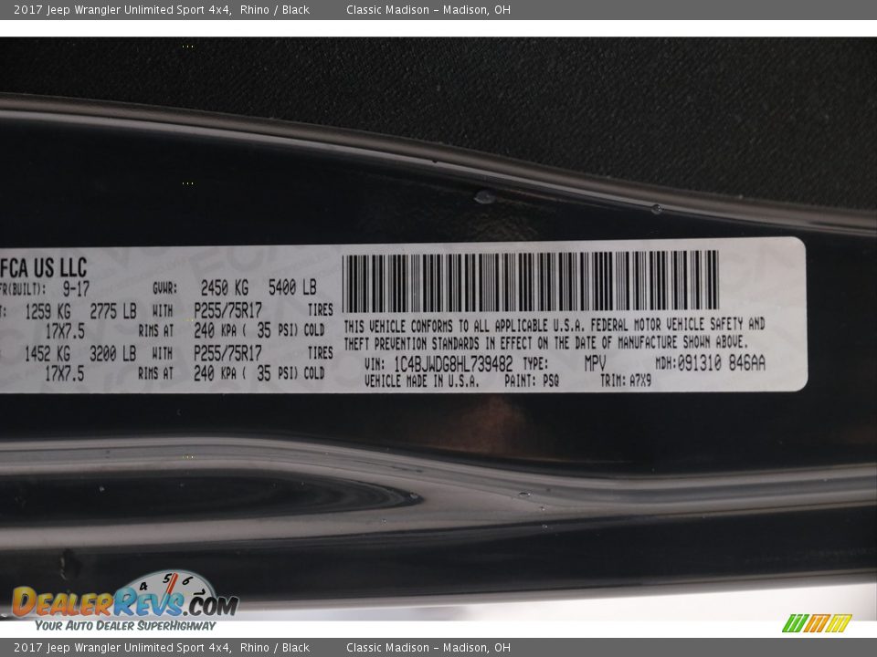 2017 Jeep Wrangler Unlimited Sport 4x4 Rhino / Black Photo #17