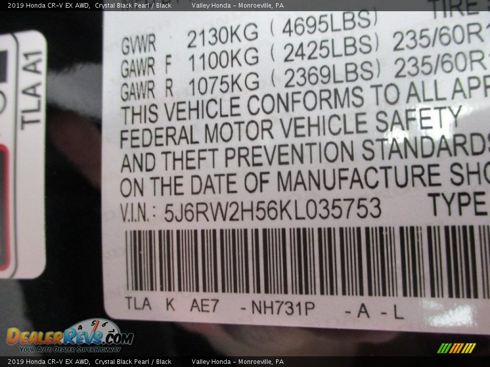 2019 Honda CR-V EX AWD Crystal Black Pearl / Black Photo #19