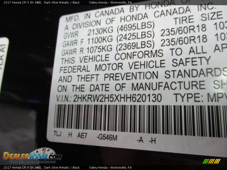 2017 Honda CR-V EX AWD Dark Olive Metallic / Black Photo #19