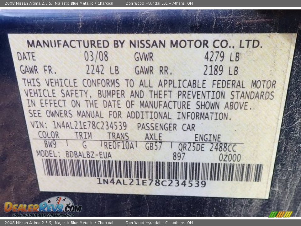 2008 Nissan Altima 2.5 S Majestic Blue Metallic / Charcoal Photo #14