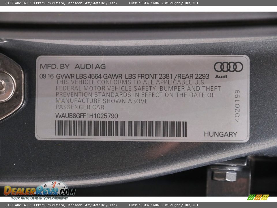 2017 Audi A3 2.0 Premium quttaro Monsoon Gray Metallic / Black Photo #21