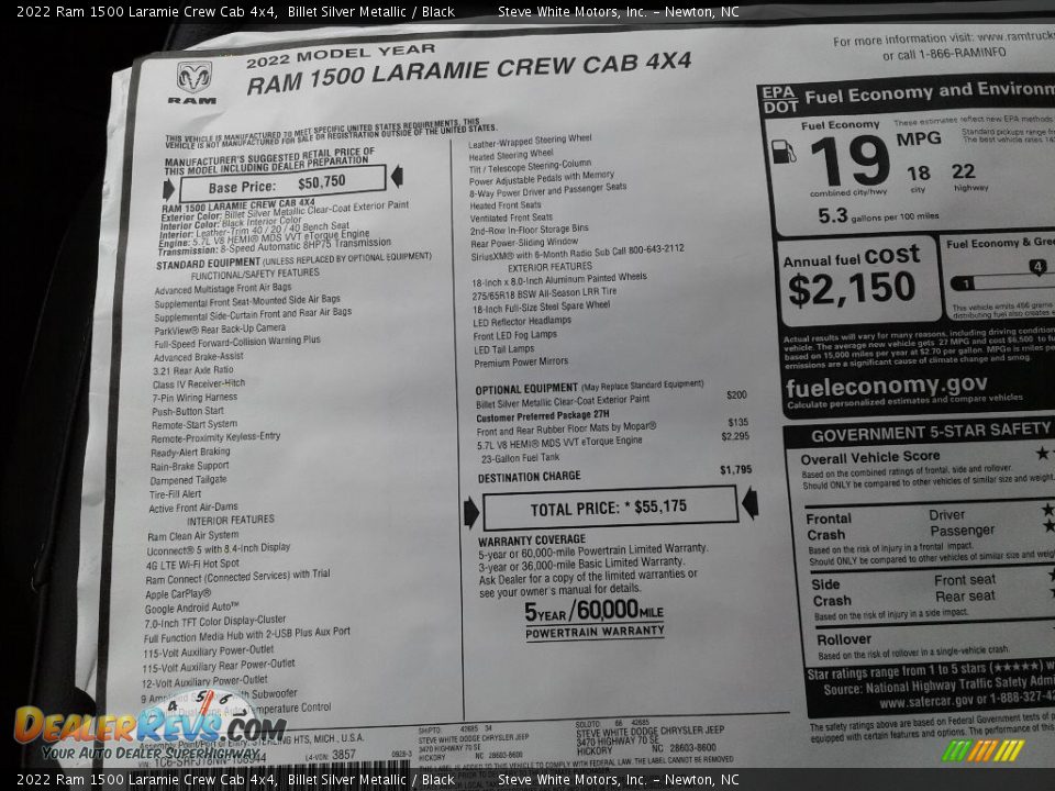 2022 Ram 1500 Laramie Crew Cab 4x4 Window Sticker Photo #27