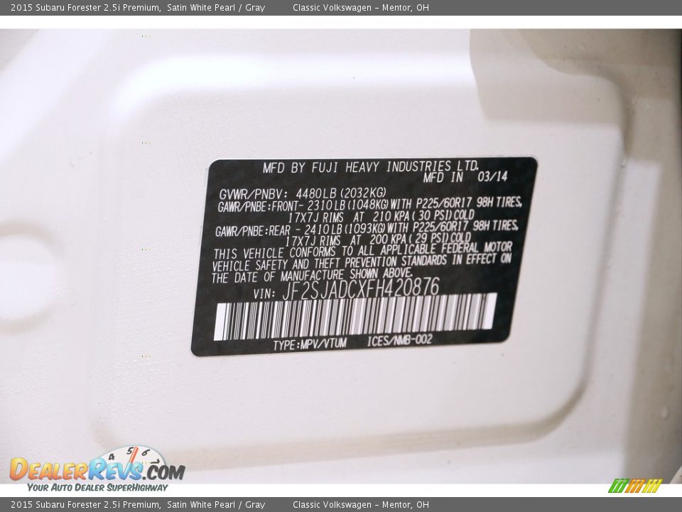 2015 Subaru Forester 2.5i Premium Satin White Pearl / Gray Photo #21