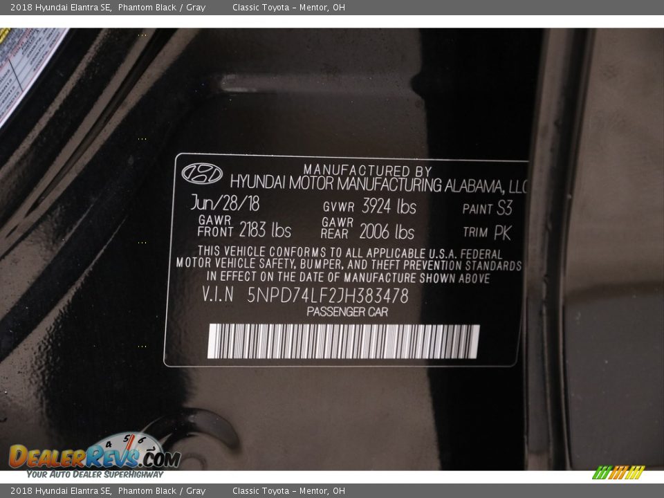 2018 Hyundai Elantra SE Phantom Black / Gray Photo #18