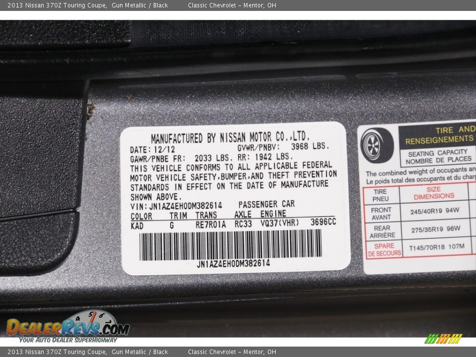 2013 Nissan 370Z Touring Coupe Gun Metallic / Black Photo #20