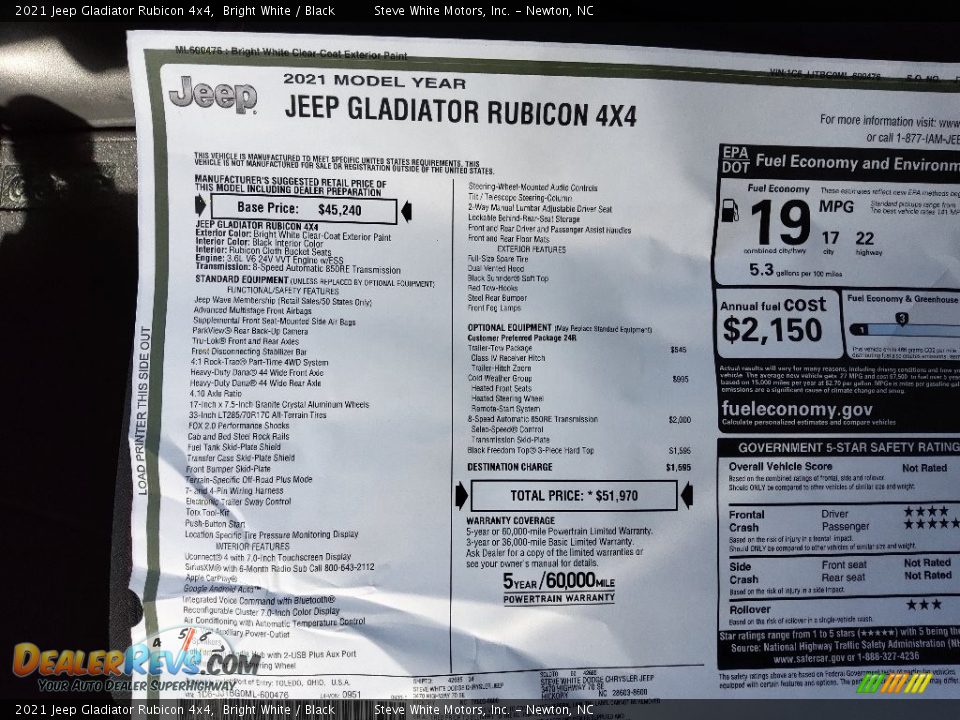2021 Jeep Gladiator Rubicon 4x4 Bright White / Black Photo #28