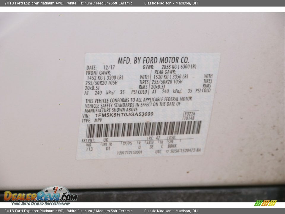 2018 Ford Explorer Platinum 4WD White Platinum / Medium Soft Ceramic Photo #25