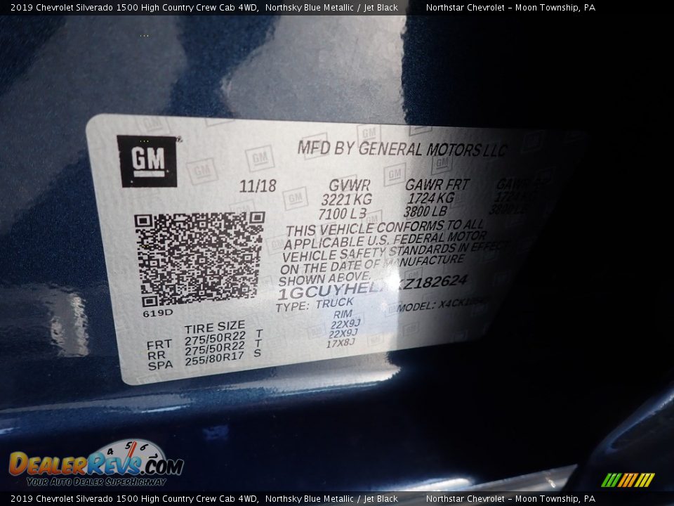 2019 Chevrolet Silverado 1500 High Country Crew Cab 4WD Northsky Blue Metallic / Jet Black Photo #27