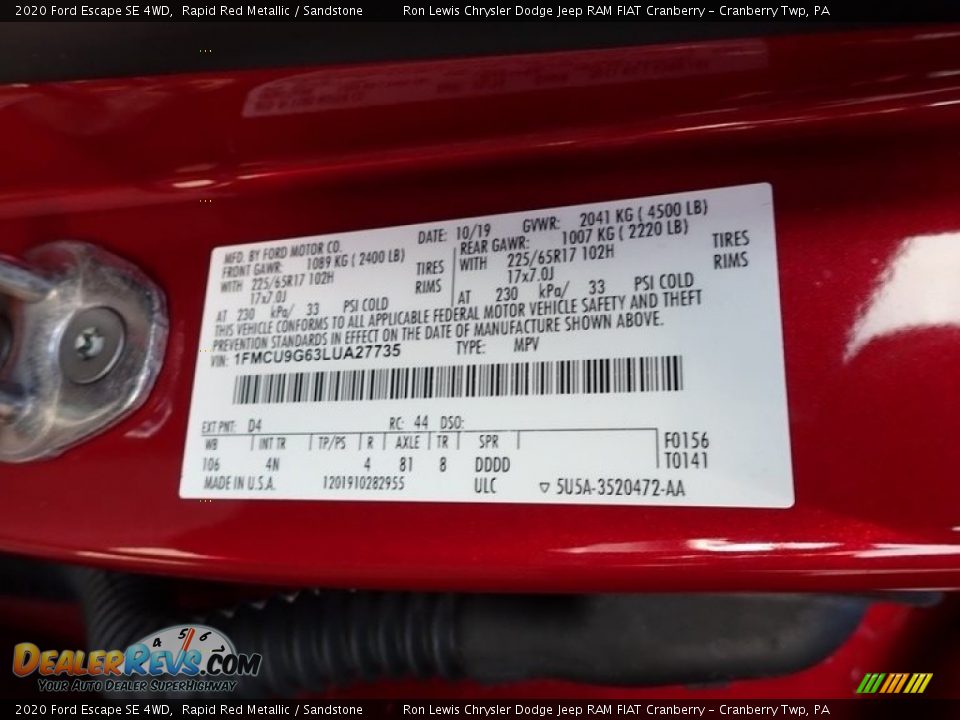 2020 Ford Escape SE 4WD Rapid Red Metallic / Sandstone Photo #11