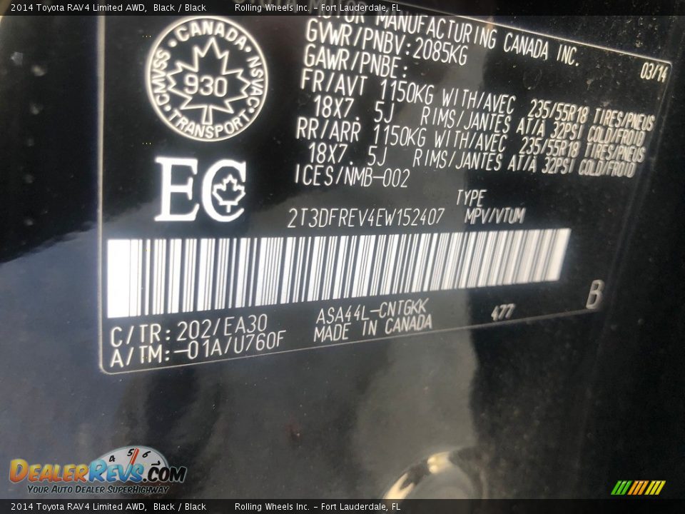 2014 Toyota RAV4 Limited AWD Black / Black Photo #7