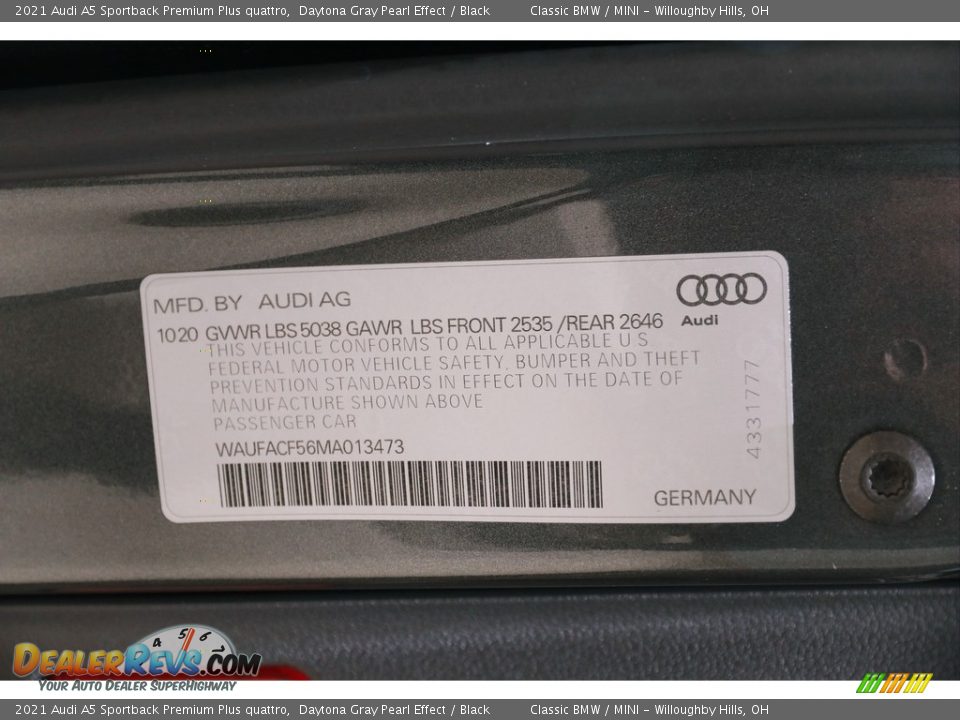 2021 Audi A5 Sportback Premium Plus quattro Daytona Gray Pearl Effect / Black Photo #22