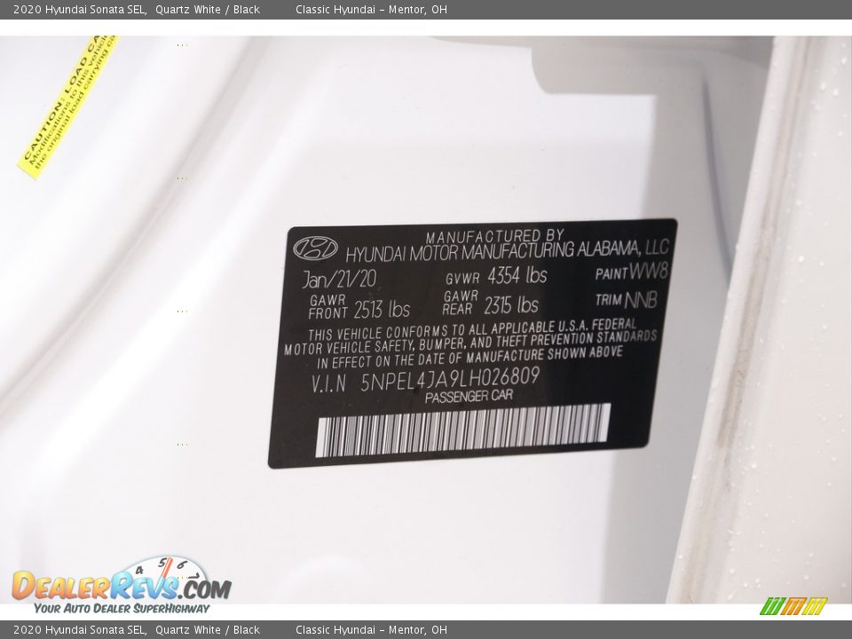 2020 Hyundai Sonata SEL Quartz White / Black Photo #19