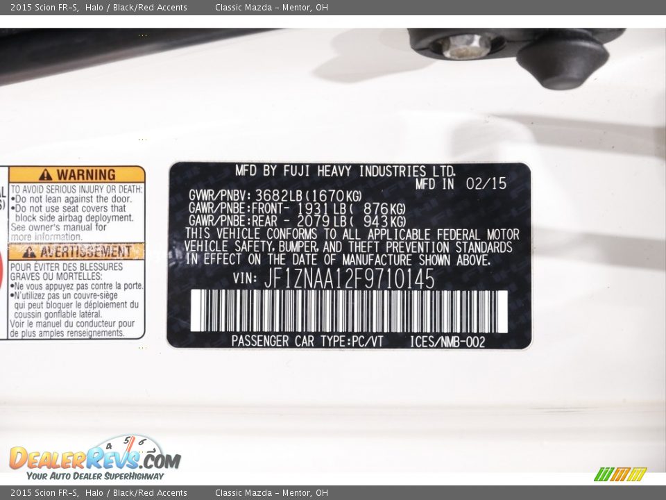 2015 Scion FR-S Halo / Black/Red Accents Photo #19