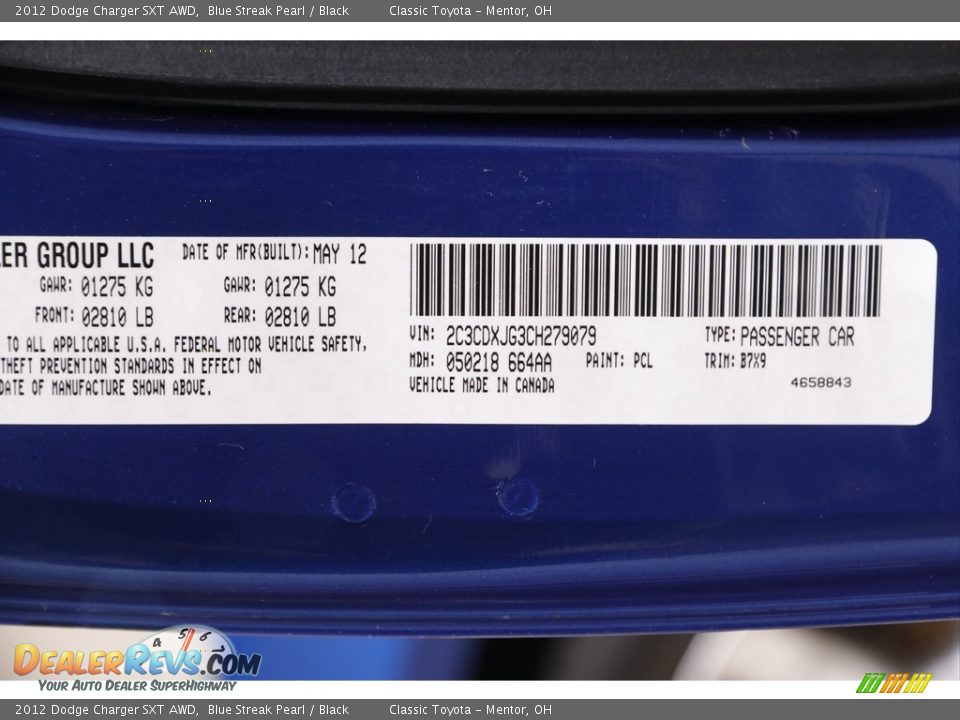 2012 Dodge Charger SXT AWD Blue Streak Pearl / Black Photo #22