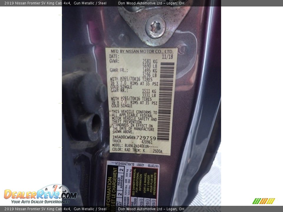 2019 Nissan Frontier SV King Cab 4x4 Gun Metallic / Steel Photo #34