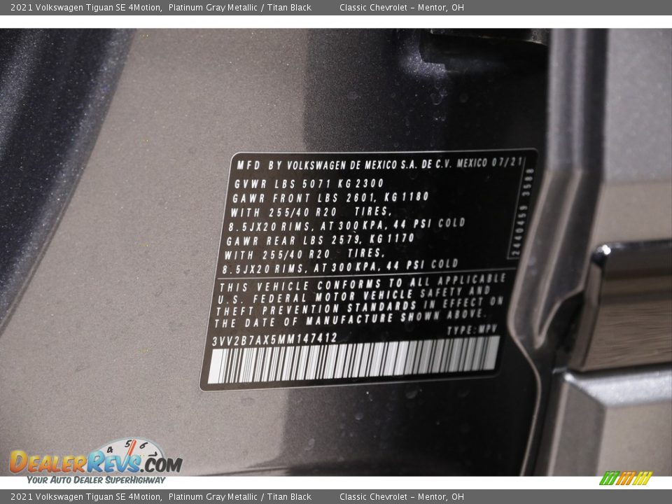 2021 Volkswagen Tiguan SE 4Motion Platinum Gray Metallic / Titan Black Photo #20
