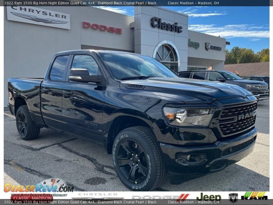 2022 Ram 1500 Big Horn Night Edition Quad Cab 4x4 Diamond Black Crystal Pearl / Black Photo #1