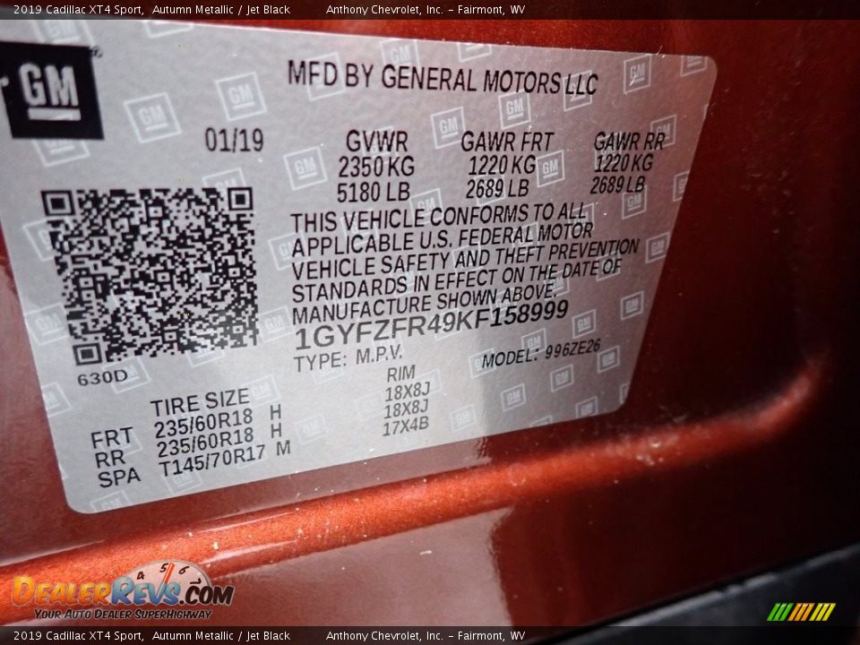 2019 Cadillac XT4 Sport Autumn Metallic / Jet Black Photo #15