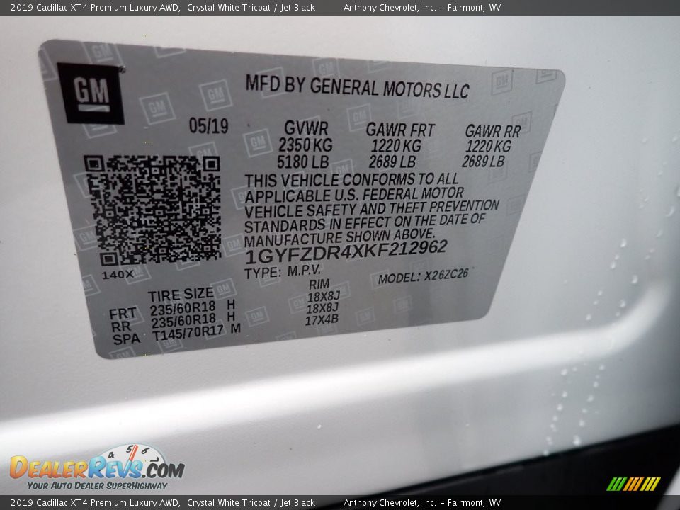 2019 Cadillac XT4 Premium Luxury AWD Crystal White Tricoat / Jet Black Photo #15