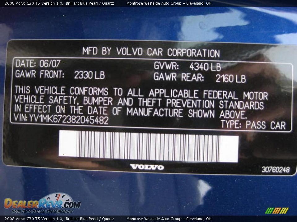 2008 Volvo C30 T5 Version 1.0 Brilliant Blue Pearl / Quartz Photo #25