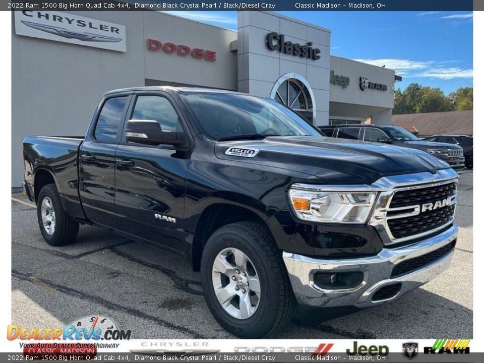 2022 Ram 1500 Big Horn Quad Cab 4x4 Diamond Black Crystal Pearl / Black/Diesel Gray Photo #1