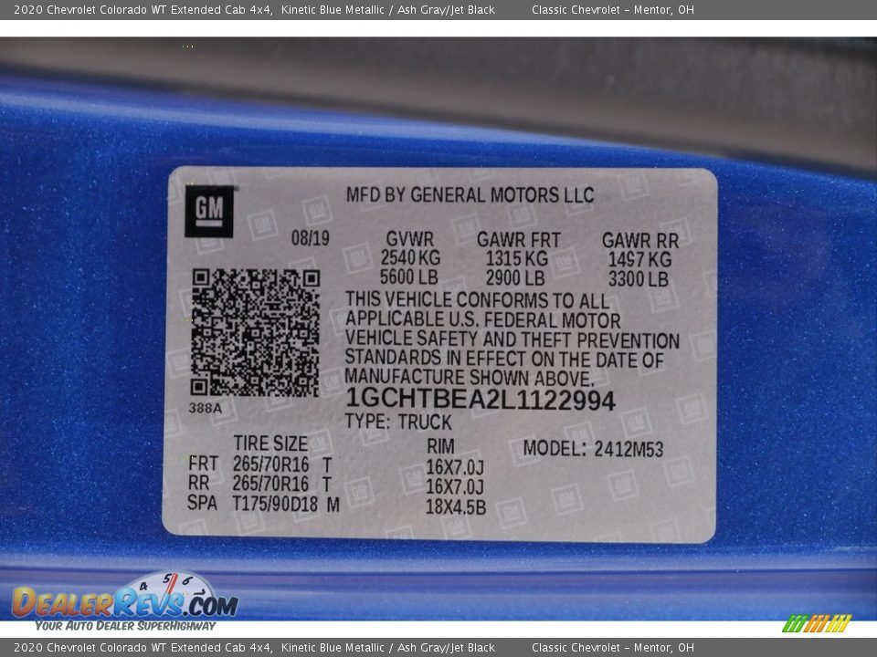 2020 Chevrolet Colorado WT Extended Cab 4x4 Kinetic Blue Metallic / Ash Gray/Jet Black Photo #19