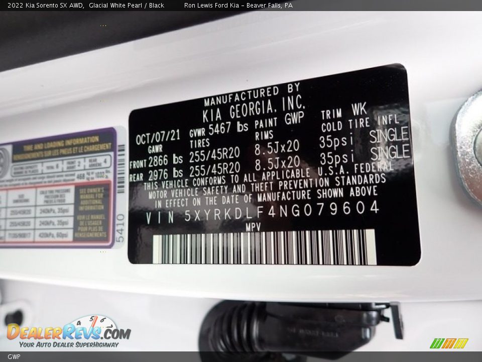 Kia Color Code GWP Glacial White Pearl