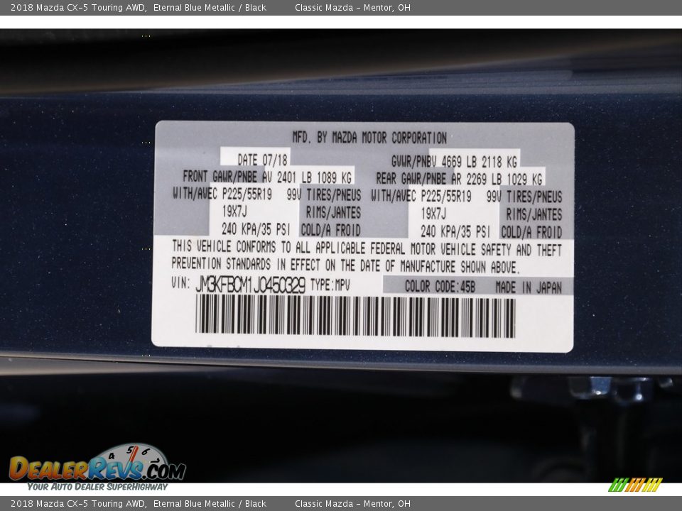 2018 Mazda CX-5 Touring AWD Eternal Blue Metallic / Black Photo #20