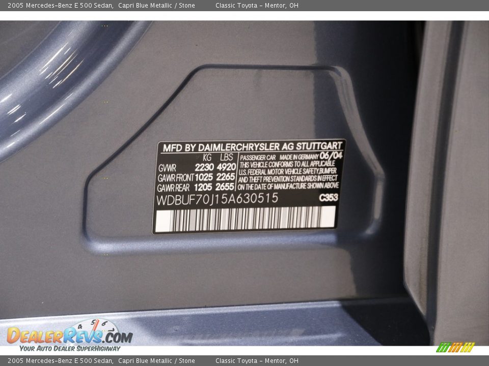 2005 Mercedes-Benz E 500 Sedan Capri Blue Metallic / Stone Photo #22