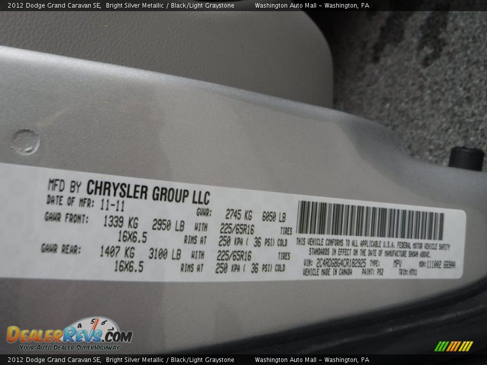 2012 Dodge Grand Caravan SE Bright Silver Metallic / Black/Light Graystone Photo #23