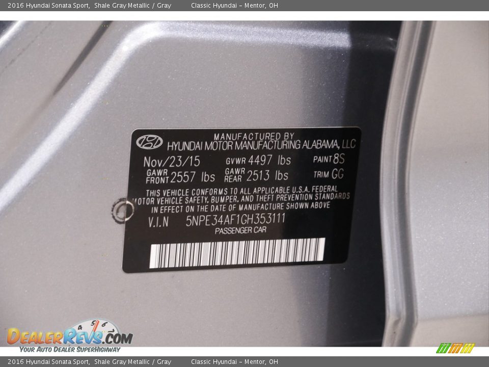 2016 Hyundai Sonata Sport Shale Gray Metallic / Gray Photo #18