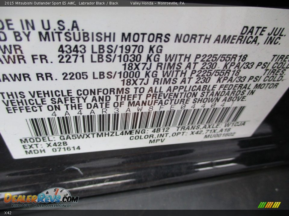 Mitsubishi Color Code X42 Labrador Black