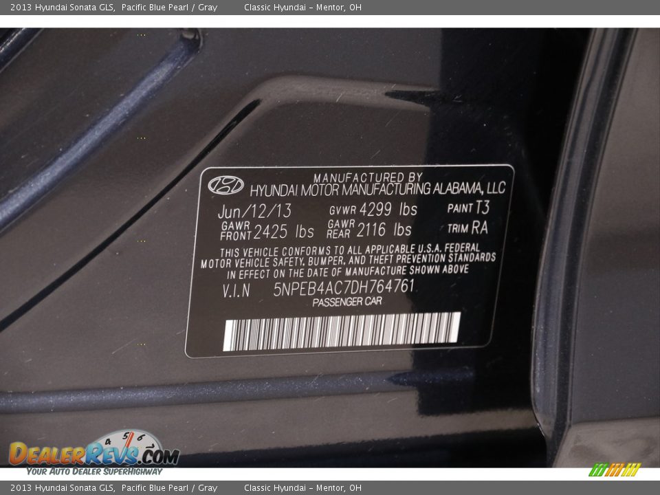 2013 Hyundai Sonata GLS Pacific Blue Pearl / Gray Photo #18