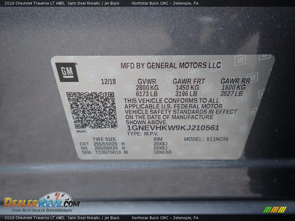 2019 Chevrolet Traverse LT AWD Satin Steel Metallic / Jet Black Photo #14