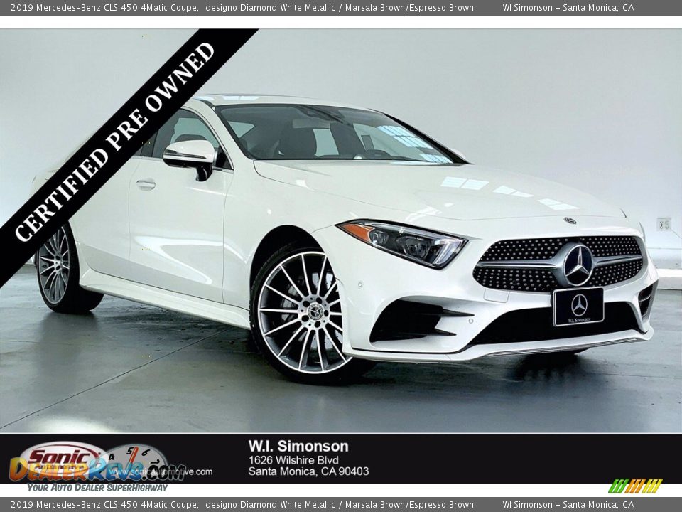 2019 Mercedes-Benz CLS 450 4Matic Coupe designo Diamond White Metallic / Marsala Brown/Espresso Brown Photo #1