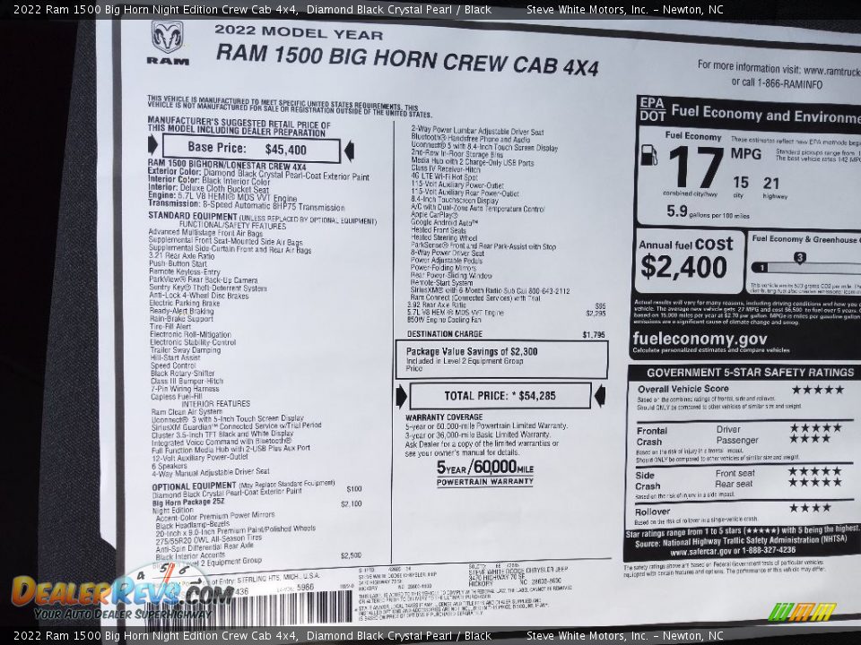 2022 Ram 1500 Big Horn Night Edition Crew Cab 4x4 Diamond Black Crystal Pearl / Black Photo #30