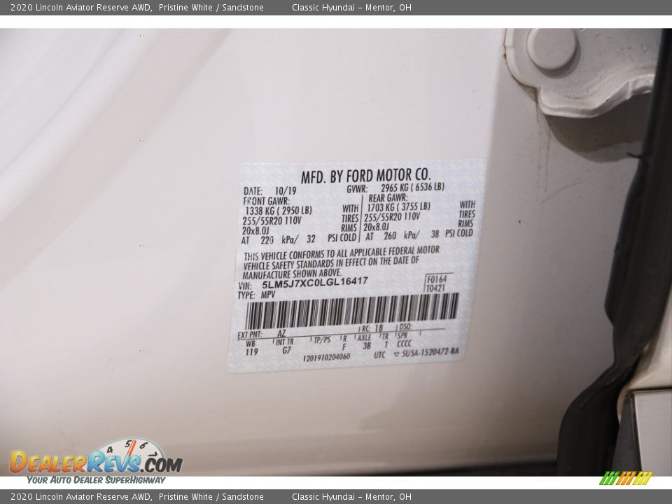 2020 Lincoln Aviator Reserve AWD Pristine White / Sandstone Photo #23