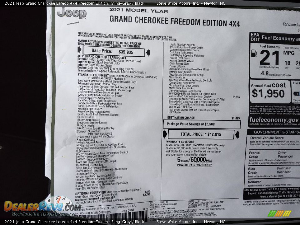 2021 Jeep Grand Cherokee Laredo 4x4 Freedom Edition Sting-Gray / Black Photo #30