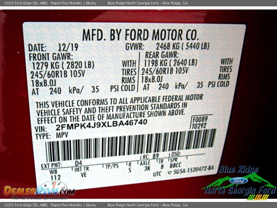 2020 Ford Edge SEL AWD Rapid Red Metallic / Ebony Photo #26