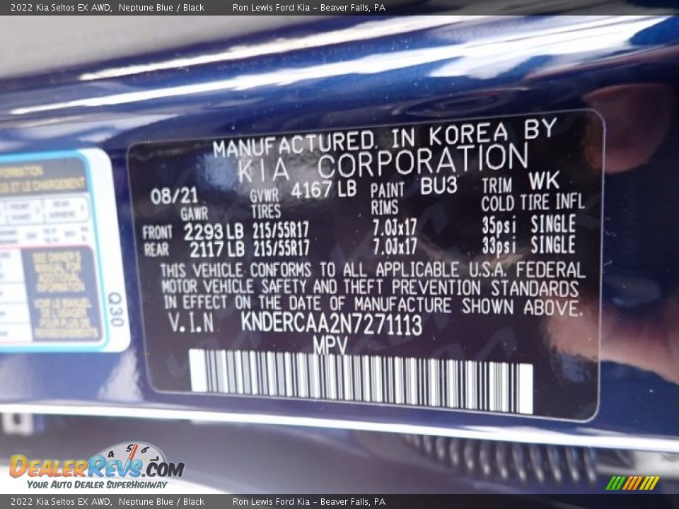 2022 Kia Seltos EX AWD Neptune Blue / Black Photo #18