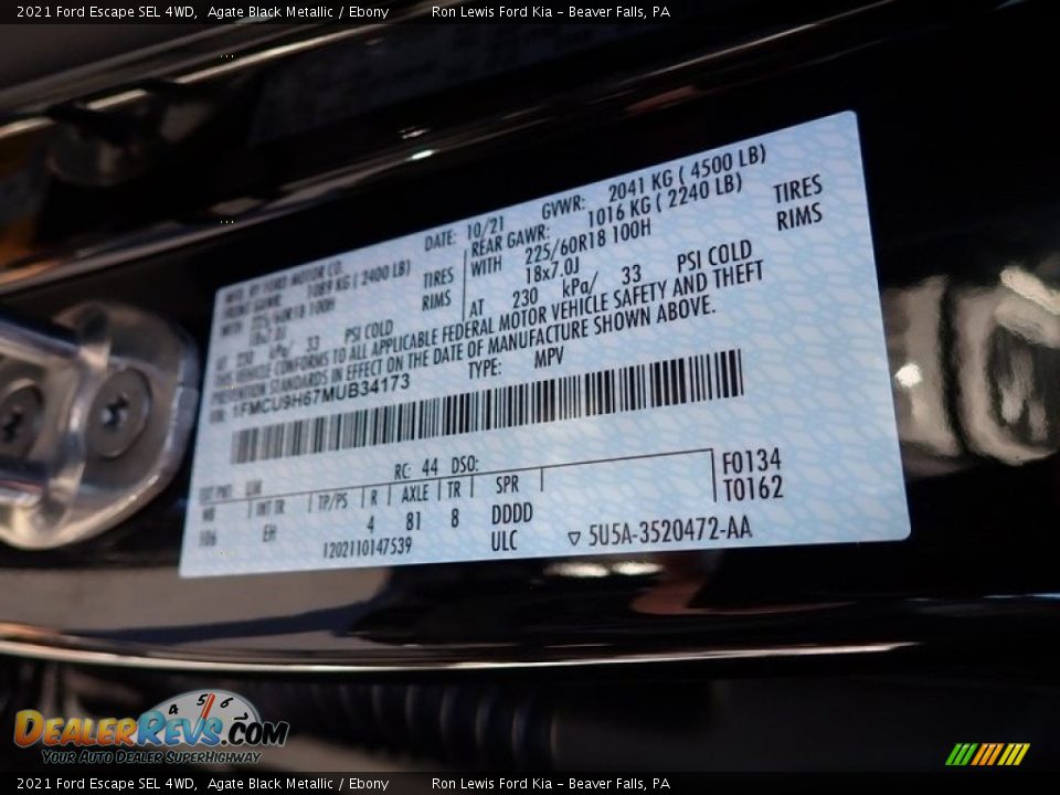 2021 Ford Escape SEL 4WD Agate Black Metallic / Ebony Photo #18