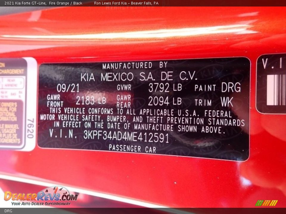 Kia Color Code DRG Fire Orange