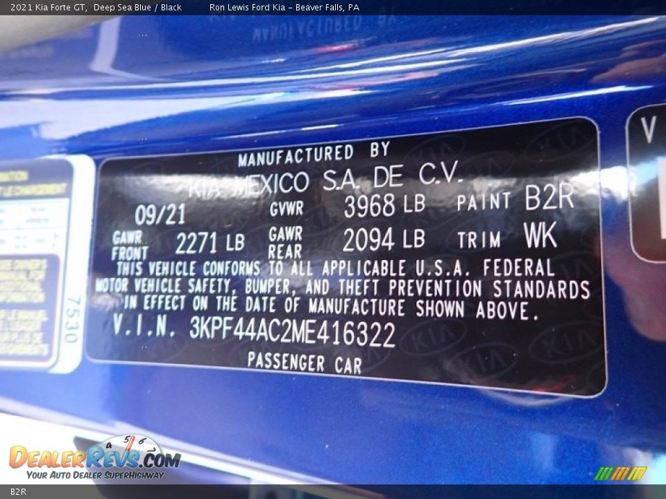 Kia Color Code B2R Deep Sea Blue