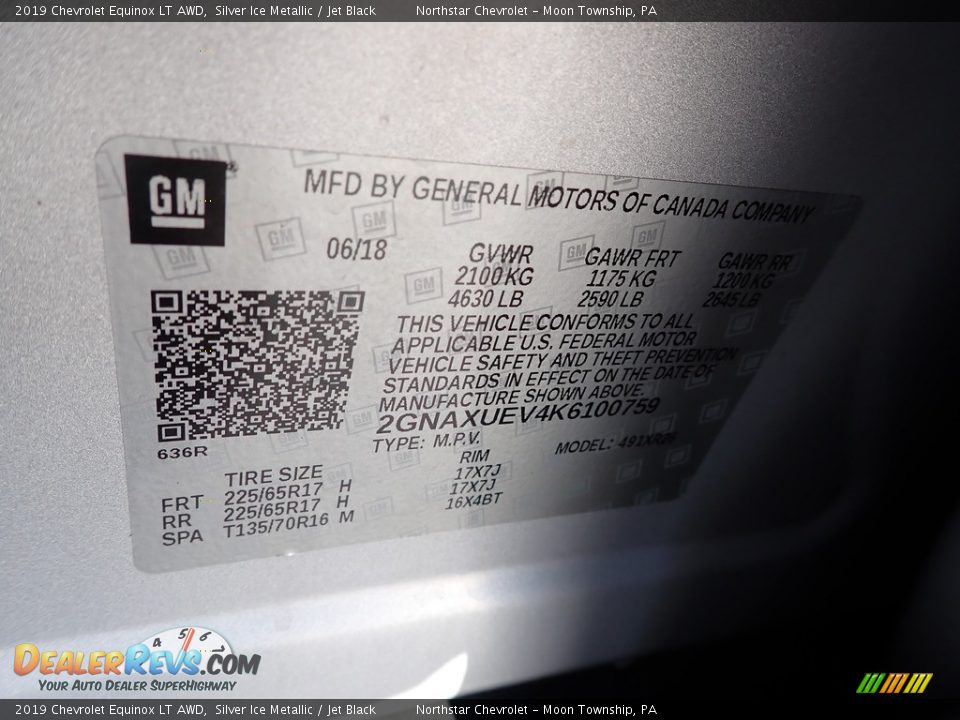 2019 Chevrolet Equinox LT AWD Silver Ice Metallic / Jet Black Photo #28