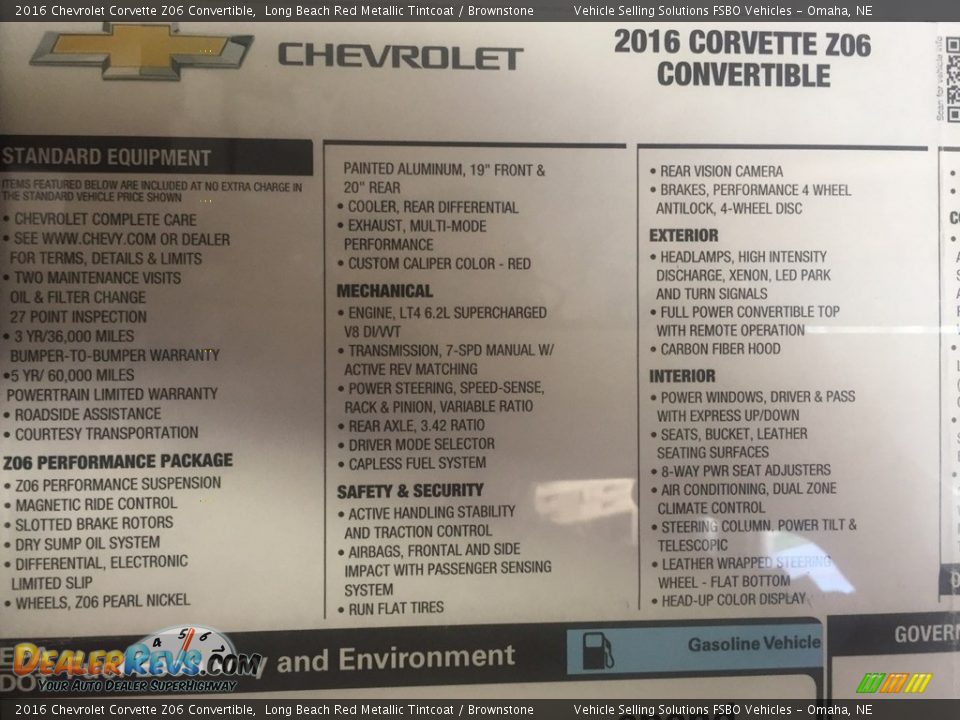 2016 Chevrolet Corvette Z06 Convertible Long Beach Red Metallic Tintcoat / Brownstone Photo #3