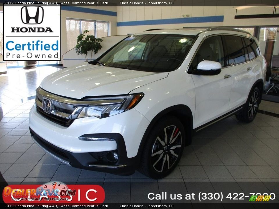 2019 Honda Pilot Touring AWD White Diamond Pearl / Black Photo #1