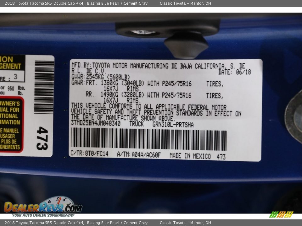 2018 Toyota Tacoma SR5 Double Cab 4x4 Blazing Blue Pearl / Cement Gray Photo #20